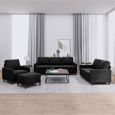 Ensemble de Canapés VIDAXL - Velours Noir - 4 Pièces Ensemble de Canapés VIDAXL - Velours Noir - 4 Pièces