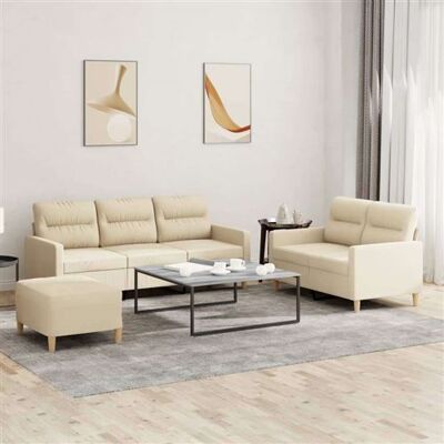 vidaXL Ensemble de Canapés en Tissu Crème - Sofa Set vidaXL Ensemble de Canapés en Tissu Crème - Sofa Set