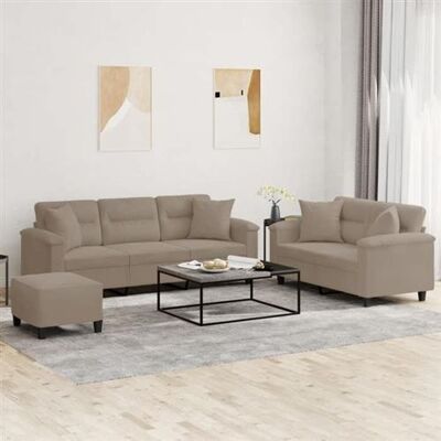 Ensemble de Canapés VidaXL 3 Pièces - Microfibre Gris-Brun Ensemble de Canapés VidaXL 3 Pièces - Microfibre Gris-Brun