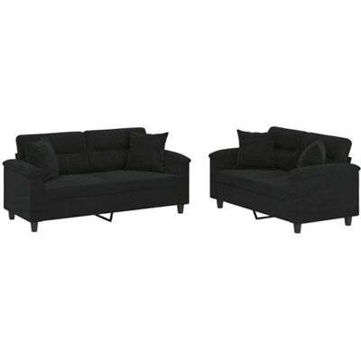 Ensemble de Canapés 2 places avec Coussins - Microfibre Noir VIDAXL Ensemble de Canapés 2 places avec Coussins - Microfibre Noir VIDAXL