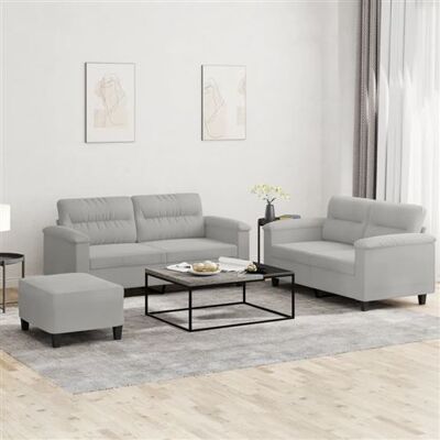 vidaXL Ensemble de Canapés Microfibre Gris Clair 3 Pièces vidaXL Ensemble de Canapés Microfibre Gris Clair 3 Pièces