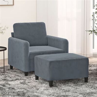 vidaXL Fauteuil avec Ottoman - Velours Gris Foncé vidaXL Fauteuil avec Ottoman - Velours Gris Foncé