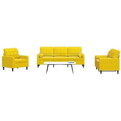 vidaXL Ensemble de Canapés en Velours Jaune 3 Pièces vidaXL Ensemble de Canapés en Velours Jaune 3 Pièces