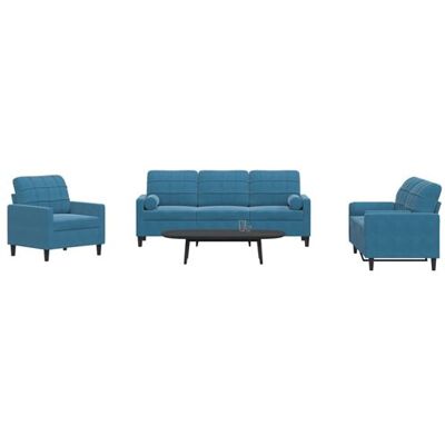 Ensemble de Canapés en Velours Bleu vidaXL 3 Pièces Ensemble de Canapés en Velours Bleu vidaXL 3 Pièces