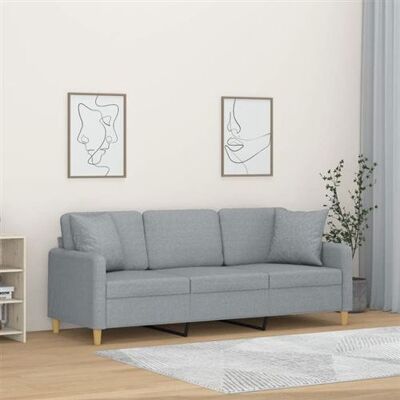 Canapé 3 Places en Tissu Gris Clair - Sofa Canapé 3 Places en Tissu Gris Clair - Sofa