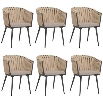 Lot de 6 chaises de salle à manger en aluminium MENDLER HWC-N38 crème Coussin marron clair Beige Lot de 6 chaises de salle à manger en aluminium MENDLER HWC-N38 crème Coussin marron clair Beige