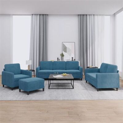 Ensemble de Canapés Velours Bleu 4 Pièces - Vidaxl Ensemble de Canapés Velours Bleu 4 Pièces - Vidaxl