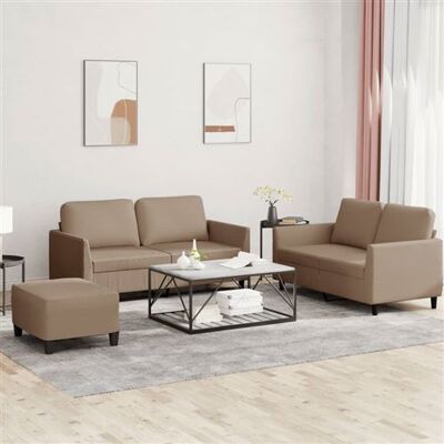 vidaXL Ensemble de canapés 3 pcs avec coussins Cappuccino Similicuir Marron vidaXL Ensemble de canapés 3 pcs avec coussins Cappuccino Similicuir Marron