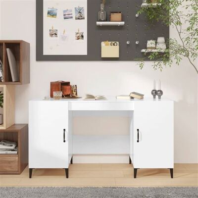 Bureau en Bois Composé Blanc Brillant vidaXL - Bureau & Étude Bureau en Bois Composé Blanc Brillant vidaXL - Bureau & Étude