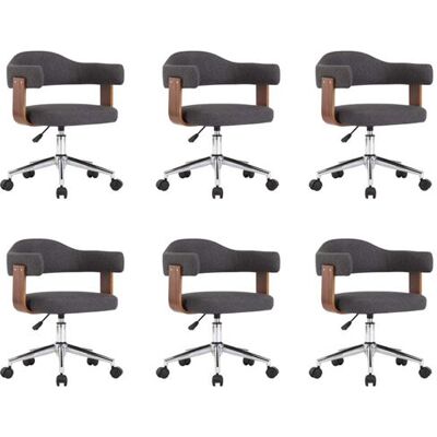 vidaXL Chaises pivotantes à manger lot de 6 gris bois courbé et tissu gris vidaXL Chaises pivotantes à manger lot de 6 gris bois courbé et tissu gris