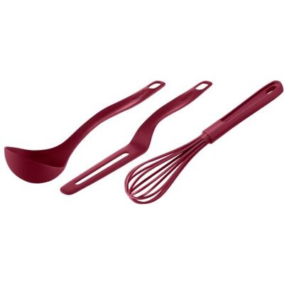 Tefal FRESH KITCHEN ROUGE MERISE Set 3 accessoires fouet, louche, spatule à crêpes Tefal FRESH KITCHEN ROUGE MERISE Set 3 accessoires fouet, louche, spatule à crêpes