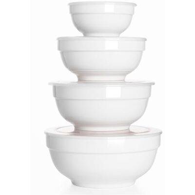 DOWAN Bols en céramique avec couvercles, 1,9 L / 1,2 L / 650 ml / 350 ml, ensemble de 4 Blanc DOWAN Bols en céramique avec couvercles, 1,9 L / 1,2 L / 650 ml / 350 ml, ensemble de 4 Blanc
