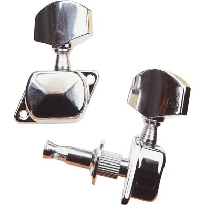 Yellow Parts Jeu de 6 mecaniques ping individuelles (3+3) pour cordes acier - capots et boutons chrome p2642 Yellow Parts Jeu de 6 mecaniques ping individuelles (3+3) pour cordes acier - capots et boutons chrome p2642