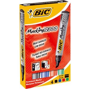 Marqueur Permanent Bic Marking 2300 pointe biseau - Etui x 4 couleurs Marqueur Permanent Bic Marking 2300 pointe biseau - Etui x 4 couleurs