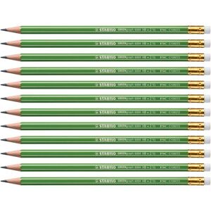 STABILO - Crayon GREENgraph, hexagonal, 0,7 mm, dureté: HB avec gomme, diamètre de mine: 2,2 mm, laqué en vert avec bandes blanches, certifié FSC en paquet de 12 STABILO - Crayon GREENgraph, hexagonal, 0,7 mm, dureté: HB avec gomme, diamètre de mine: 2,2 mm, laqué en vert avec bandes blanches, certifié FSC en paquet de 12