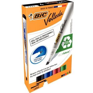 Marqueur Velleda 1751 Bic Effaçable à sec pointe biseau - Pochette x 4 couleurs Marqueur Velleda 1751 Bic Effaçable à sec pointe biseau - Pochette x 4 couleurs