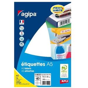 Agipa - Etiquette Adhesifs A5 19,4x32 - Etui 640 Blanc Agipa - Etiquette Adhesifs A5 19,4x32 - Etui 640 Blanc