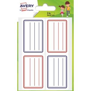 Avery 24 Etiquettes scolaires lignées bleues et rouges - 3,6 x 5,6 cm Avery 24 Etiquettes scolaires lignées bleues et rouges - 3,6 x 5,6 cm