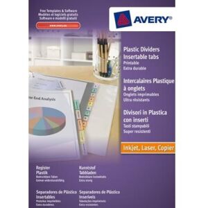 Avery - 5612501 - 1 jeu intercalaires polypro translucide à onglets personnalisables. a4. impression laser, jet dencre Avery - 5612501 - 1 jeu intercalaires polypro translucide à onglets personnalisables. a4. impression laser, jet dencre
