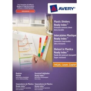 Avery - 5260501 - 1 jeu intercalaires polypro perforées blanc touches assorties readyindex (sommaire personnalisable). a4. impre Avery - 5260501 - 1 jeu intercalaires polypro perforées blanc touches assorties readyindex (sommaire personnalisable). a4. impre