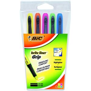 Surligneur De Poche Briteliner Grip Bic - Pochette x 5 couleurs Surligneur De Poche Briteliner Grip Bic - Pochette x 5 couleurs