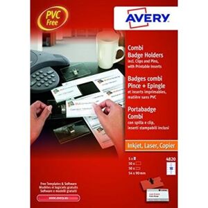 Avery - 4820 - 50 badges en plastique combi (pince métal + épingle). 54x90mm. Avery - 4820 - 50 badges en plastique combi (pince métal + épingle). 54x90mm.