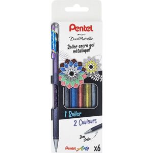 Pochette de 6 stylos roller gel Pentel Dual Metallic avec 2 effets de couleurs Multicolore Pochette de 6 stylos roller gel Pentel Dual Metallic avec 2 effets de couleurs Multicolore
