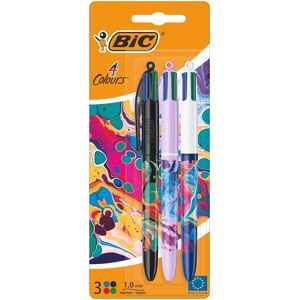 Blister de 3 Stylos à bille Bic 4 Couleurs Décors Série Hydro Dipping Multicolore Blister de 3 Stylos à bille Bic 4 Couleurs Décors Série Hydro Dipping Multicolore