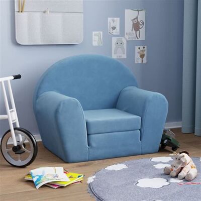 vidaXL Canapé-Lit Enfant - Bleu Peluche 2-en-1 vidaXL Canapé-Lit Enfant - Bleu Peluche 2-en-1