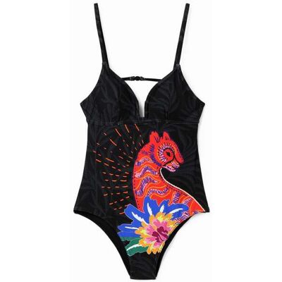 Desigual, Maillot de bain bretelles félin, Femme, Noir, XS Desigual, Maillot de bain bretelles félin, Femme, Noir, XS