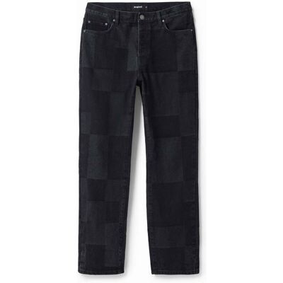 Desigual, Jean droit carreaux, Coton, Noir, 28 Desigual, Jean droit carreaux, Coton, Noir, 28