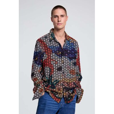 Desigual, Chemise imprimée brodée, Homme, Bleu, M Desigual, Chemise imprimée brodée, Homme, Bleu, M