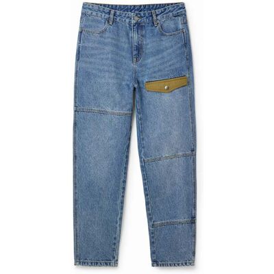Desigual, Jean droit patchwork, Coton, Bleu, 32 Desigual, Jean droit patchwork, Coton, Bleu, 32