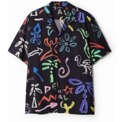 Desigual, Chemise à motifs artistiques, Viscose, Noir, L Desigual, Chemise à motifs artistiques, Viscose, Noir, L