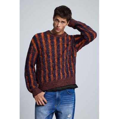 Desigual, Pull Jacquard, Homme, Acrylique, Orange, L Desigual, Pull Jacquard, Homme, Acrylique, Orange, L