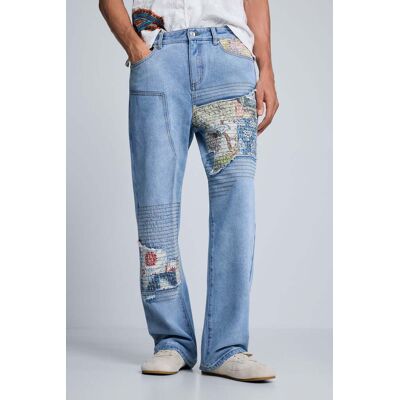 Desigual, Jean droit imprimé, Coton, Bleu, 30 Desigual, Jean droit imprimé, Coton, Bleu, 30