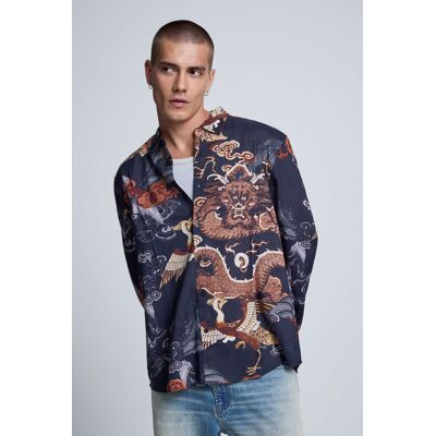 Desigual, Chemise imprimée à manches longues, Homme, Viscose, Marron, XL Desigual, Chemise imprimée à manches longues, Homme, Viscose, Marron, XL