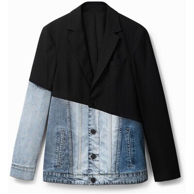 Desigual, Blazer jean bi-matière, Noir, 52 Desigual, Blazer jean bi-matière, Noir, 52