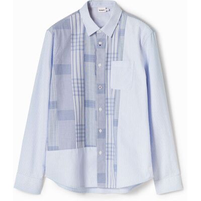 Desigual, Chemise patchwork carreaux, Coton, Bleu, XXL Desigual, Chemise patchwork carreaux, Coton, Bleu, XXL