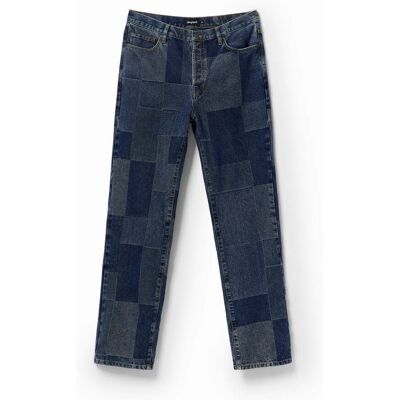 Desigual, Jean droit carreaux, Coton, Bleu, 28 Desigual, Jean droit carreaux, Coton, Bleu, 28