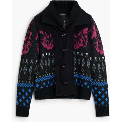 Desigual, pull jacquard en maille épaisse, Bleu, M Desigual, pull jacquard en maille épaisse, Bleu, M