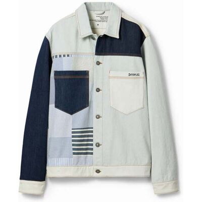 Desigual, Surchemise en jean patchwork, Coton, Bleu, XXL Desigual, Surchemise en jean patchwork, Coton, Bleu, XXL