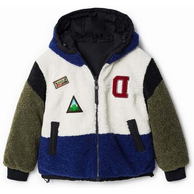 Desigual, Veste oversize réversible en mouton, Polyester, Bleu, 5/6 Desigual, Veste oversize réversible en mouton, Polyester, Bleu, 5/6