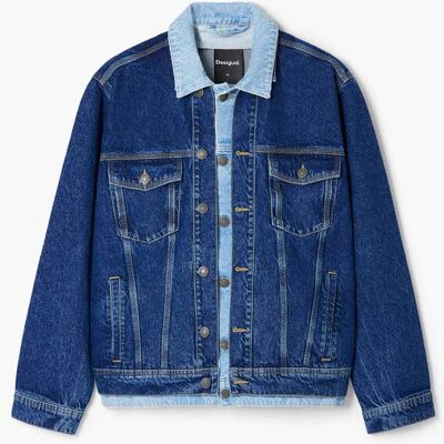 Desigual, Veste en denim patchwork, Coton, Bleu, XXL Desigual, Veste en denim patchwork, Coton, Bleu, XXL