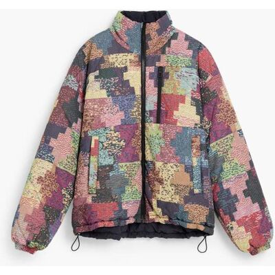 Desigual, manteau court matelassé patchwork, Polyester, Rouge, L Desigual, manteau court matelassé patchwork, Polyester, Rouge, L