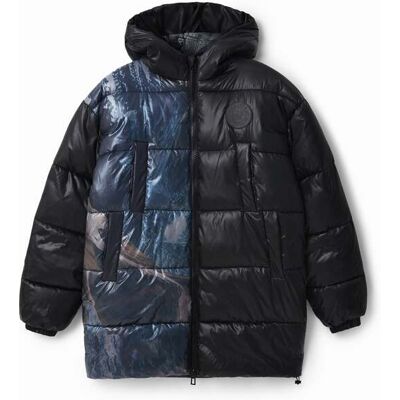 Desigual, Manteau long matelassé, Polyester, Noir, XL Desigual, Manteau long matelassé, Polyester, Noir, XL