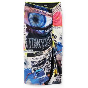 Desigual, Jupe midi ajustée froncée collage, Polyester, Noir, S Desigual, Jupe midi ajustée froncée collage, Polyester, Noir, S