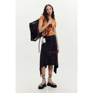 Desigual, Jupe asymétrique imprimée, Coton, Noir, XL Desigual, Jupe asymétrique imprimée, Coton, Noir, XL