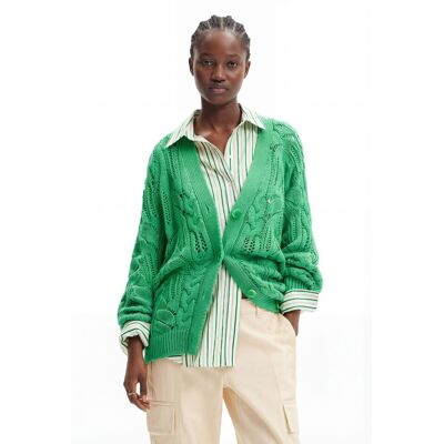 Desigual, Cardigan oversize motif ajouré, Vert, S Desigual, Cardigan oversize motif ajouré, Vert, S