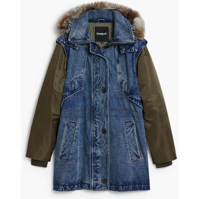 Desigual, Parka combinée avec fourrure, Coton, Bleu, S Desigual, Parka combinée avec fourrure, Coton, Bleu, S